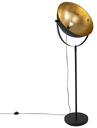 Qazqa - Industrie I Vintage I Industrie Stehlampe schwarz 50 cm mit Gold I Messing verstellbar - Magnax I Wohnzimmer I Schlafzimmer - Stahl Länglich I Rund - LED geeignet E27
