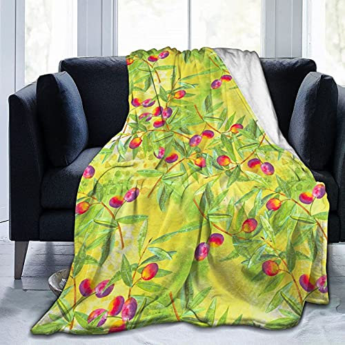 Aquarell Olivenbaum Zweige Flanell Fleece Decken,Weiche Warme Decken Tagesdecke/Bettdecke/Bettlaken 150x125cm