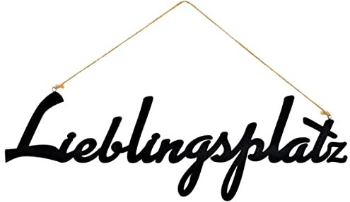Anhänger mit Schriftzug aus Holz Deko-Hänger Wand- Tür- Fensterschmuck (Schwarz) (Groß, Lieblingsplatz)