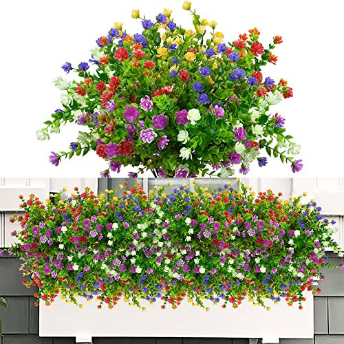 ROLLWAY 6 Bündel Künstliche Blumen Balkon Kunstblumen Wetterfest Kunstpflanzen Außen Blumenstrauß Pflanzen UV-beständig Balkonpflanzen wie echt für Balkonkasten Innen Außenbereich Outdoor (Typ C)