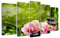 DECLINA Tableau Zen, impression sur toile, décoration murale zen, tableau 5 panneaux, Tableau déco Fleurs, Bambou & Galets, 150x80 cm