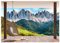 wandmotiv24 Fototapete Ausblick Berge Wald Himmel, L 300 x 210 cm - 6 Teile, Wanddeko, Wandbild, Wandtapete, Hängesessel Holz Teekanne Tasse Pergola M6854