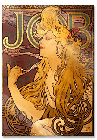 Pixxprint Glasbild, Wandbild auf Echtglas, Alfons Mucha - Job Cigarettes, 40x60 cm, inkl. Aufhängung und Abstandshalter