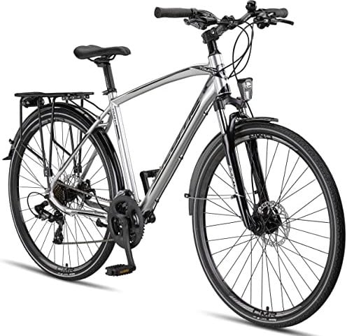 Licorne Bike Premium Touring Trekking Bike in 28 Zoll Aluminium Scheibenbremse Fahrrad für Jungen, Mädchen, Damen und Herren - 21 Gang-Schaltung - Mountainbike - Crossbike (Herren, Silber)