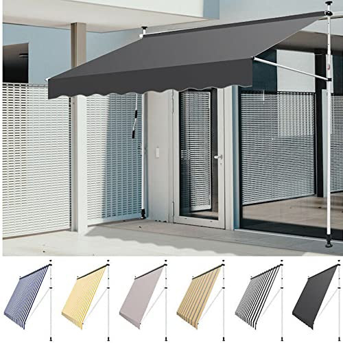 ACiyD Manuell einziehbare Markise, höhenverstellbar 200 cm - 300 cm, Faltbare Streifenmarkise, Sonnenschutz, Terrassenmarkise, für Balkon, Hof, Garten, 350 x 120 cm (150 x 120 cm)