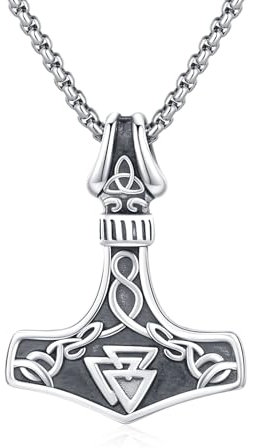 REDSUN Colgante de martillo de Thor, plata de ley 925, martillo de Thor, collar con nudo celta, joya vikinga nórdica, amuleto, joya para hombres, hombres, hombres, Plata esterlina