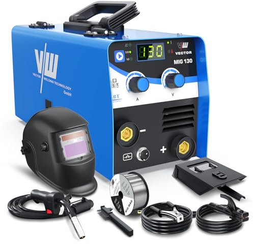 VECTOR WELDING - Saldatrice a filo di riempimento, 130 A, per principianti, saldatrice IGBT Interver con casco per saldatura, funzione di saldatura a elettrodo
