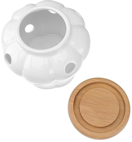 PRETYZOOM Récipient bidon en céramique pot en grès oignons ail échalote blanc Boîte de conservation en céramique pour l'ail Pot de conservation pour l'ail pot en céramique Style Titulaire