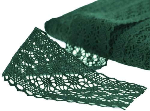 1m / Meterware Klöppelspitze aus Baumwolle, Breite 63mm, Farbauswahl, Farbe:dunkelgrün