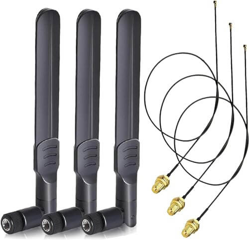 GERUI WLAN Antenne 2,4GHz 5GHz 5,8GHz 8dBi RP-SMA-Steckerantenne & 28cm U.FL IPX IPEX MHF4, Buchse Verlängerungskabel 3-Pack