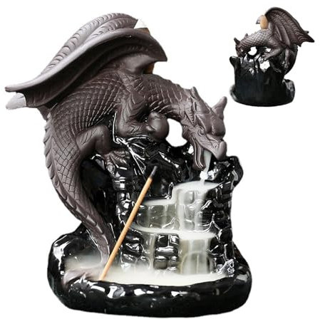 Brûleur d'encens Cascade, Porte-encens Cascade, Fontaine d'encens en céramique avec 20 cônes d'encens, Diffuseur Dragon, diffuseur d'encens de méditation pour Salle de Yoga, Temple, Bureau, Spa