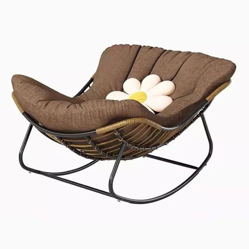 Lounge-Sofa-Sessel, gepolstertes Kissen, Schaukelstuhl, Liegestuhl für Veranda, Wohnzimmer, Wintergarten, Terrasse, Hinterhof, übergroßer Schaukelstuhl in Rattan-Ei-Form, Papasan-Sessel (dunkelbraun)