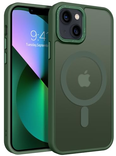 GUAGUA Schutzhülle für iPhone 13 Mini 5,4 Zoll, magnetisch, kompatibel mit MagSafe, stoßfest, Militärqualität, transparente Rückseite, matt, Anti-Fingerabdruck (Grün)