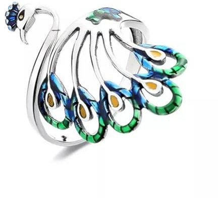 1PC 925 Silber Band Männer Frauen Hohl Emaille Blume Pfau Ring