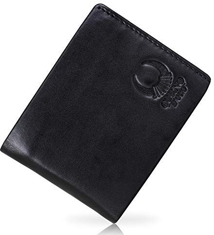 Corno d´Oro Herren Leder Geldbeutel I Slim Wallet Männer I Handgemachtes Portemonnaie mit RFID Schutz I Schlanke Geldbörse Echtleder I Brieftasche Schwarz in hochwertiger Geschenk-Box