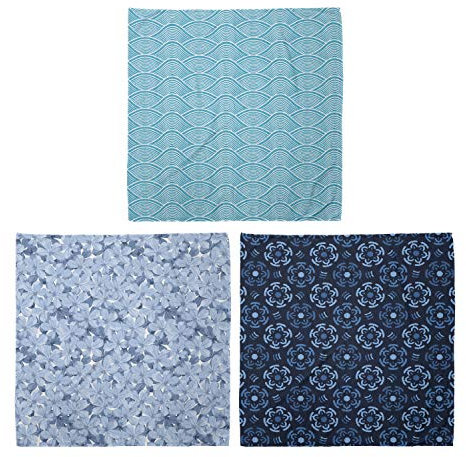 ABAKUHAUS Unisex Bandana, Japanische Ozean Meer Wellen Retro Plumbago-Blüten ethnische und Tribal-Verzierungen, 3er Pack, Mehrfarbig