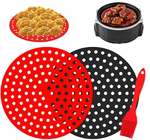 2 Pièces Revêtements Antiadhésifs pour Friteuse à Air, Tapis pour Friteuse à Air Réutilisables, Tapis de Doublure de Friteuse à Air, Coussin de Friteuse à Air en Silicone Réutilisable (Rond)