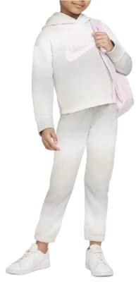Nike Printed Club Jogger Set, Tuta da Bambina Felpata (6-7 Anni, Grigio Funo/Bianco/Rosa)