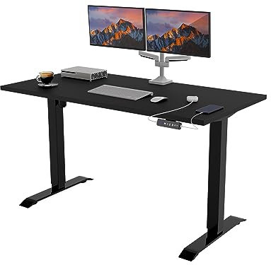 POKAR Höhenverstellbarer Schreibtisch Höhenverstellbar Elektrisch Bürotisch mit Tischplatte, Größe:175x80, Farbe:Schwarz