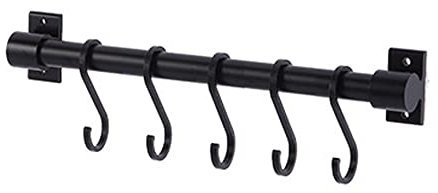 Celbon 30cm Colgador de Utensilios de Cocina Barra Cocina Utensilios organizador de utensilios de cocina con 5 Ganchos Movible Colgador Aluminio para Utensilios Cocina Olla Sartén