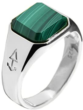 Rock and Steel Herren Silber Ring Siegelring mit Malachite Stein aus 925 Sterling Silber (58 (18.5 mm))