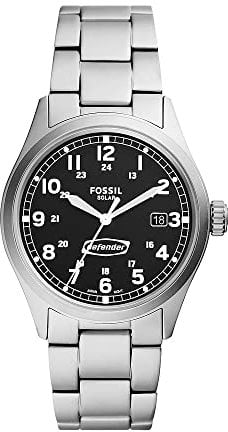 FOSSIL Defender Montre Pour Homme, à Énergie Solaire, Avec Bracelet en Acier Inoxydable ou en Cuir, Ton Argenté, 40mm