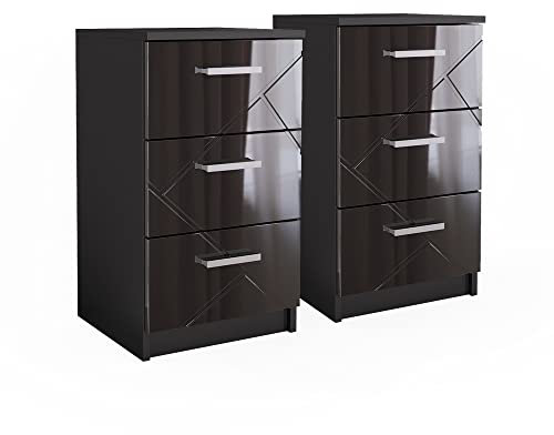 Vicco Nachttisch Irma, Nachtkommode, Schwarz Hochglanz, 37.6 x 66 cm 2er Set