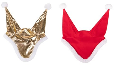 netproshop Pferde Winter-Weihnachtsmütze Ohrhaube Santa Rot oder Gold, Groesse:Shetty, Farbe:Rot