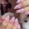 24pcs Short Almond False Nails Pink Stick on Nails White Cloud Glitter Silver Press on Nails Removable Glue-on Nails Acrylic Full Cover Fake Nails Set Women Nail Art Accessories