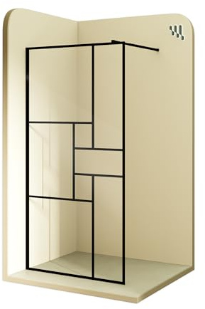 MOMENTS OF GLASS Duschabtrennung Walk In Gianna-R 70x200 cm Duschwand Dusche 8mm STARK aus DURCHSICHTIGEM NANO ESG Sicherheitsglas, Rahmen aus schwarzem Aluminium und Stabilisationsstange in Schwarz
