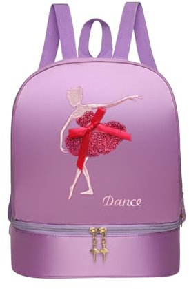 Dickly Zaino per danza classica con scomparto per scarpe, zaino per bambini, borsa per danza classica, borsa per ballerina per ragazze, Stile viola B