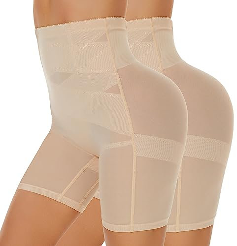 SIMIYA Bauchweg Unterhose Damen Shapewear Hohe Taille Unterwäsche Figurenformend Miederhose Bauchkontrolle Body Shaper Leggings Miederpants für Frauen(2Beige, L)