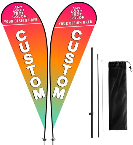 Naispanda 9 FT 2,8 M Personalisierte Werbe-Tränen Fahne mit Mast-Kit Personalisierte Tränenfahne Personalisierte Ladenschild Tränenfederfahne für Geschäftswerbung, Banner, Doppelseitiger Druck