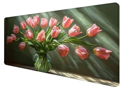 Mouse Pad Pink Large Mouse Mat 1600x800x3mm Flower Gaming Mouse Pad,Computer Keyboard Desk Pad,With Anti-Slip Rubber Base,Comfortable Waterproof Soft Cloth,Wear Resistant,for Office,Girl Gift yx-356
