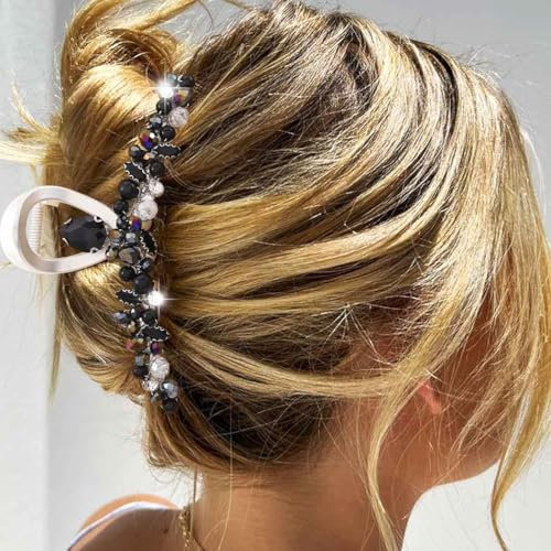 Reaky Pince à cheveux en strass en métal argenté - Grandes pinces à cheveux en perles - Accessoires pour femme