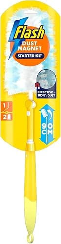 ecom Flash Dust Magnet Duster Starter Kit (1 Handle & 2 Refills), Traps & Locks 3x More Dust & Hair Vs Traditional Feather Duster