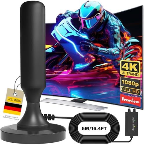 Antenne TV Intérieur Puissante, Nouveau pour 2026 Antenne TNT HD avec Amplificateur de Signal Intelligent, Réception 360° Longue Portée 500km, Compatible 4K 1080P pour Toutes Les Chaînes Gratuites