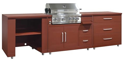Oviala - Cocina exterior con 3 módulos con barbacoa de ladrillo