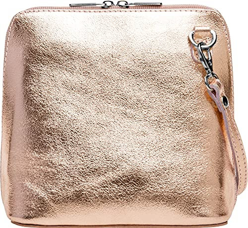 Caspar Kleine Elegante Leder Clutch Damen Umhängetasche in metallic Optik - CLASSIC LINE - Modell No.778 - Made in Italy, Farbe:roségold, Größe:One Size