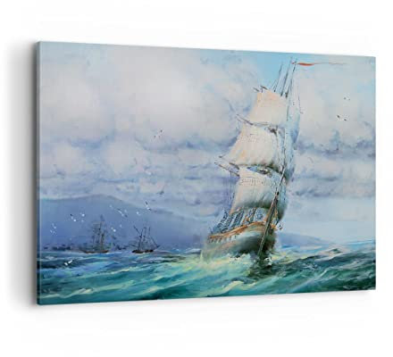Bilder auf Leinwand 100x70cm Leinwandbild mit Rahmen Meer Segelschiff Groß Wanddeko Bild Schlafzimmer Küche Deko Wandbilder Dekoration Wohnzimmer Wall Decor Canvas Wand Kunstdruck Art AA100x70-3782