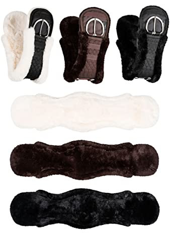 Equinate Westerngurt Classical mit synthetischem Lammfell - anatomischer Sattelgurt Western Bauchgurt 65 70 75 80 85 90cm Natur Braun Schwarz (70cm Schwarz)