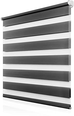 Doppelrollo Klemmfix ohne Bohren 55x200cm(BxH), Rollos für Fenster ohne Bohren Anthrazit, Duo Rollo Klemmrollo, Lichtdurchlässig & Sichtschutz,Fenster Rollos für Innen
