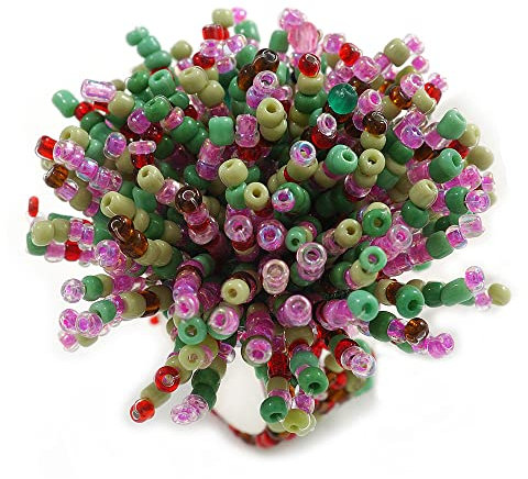 Avalaya Bague extensible en forme de fleur avec perles en verre multicolores de 45 mm de diamètre, vert/rose/ambre/taille M, taille unique, Verre