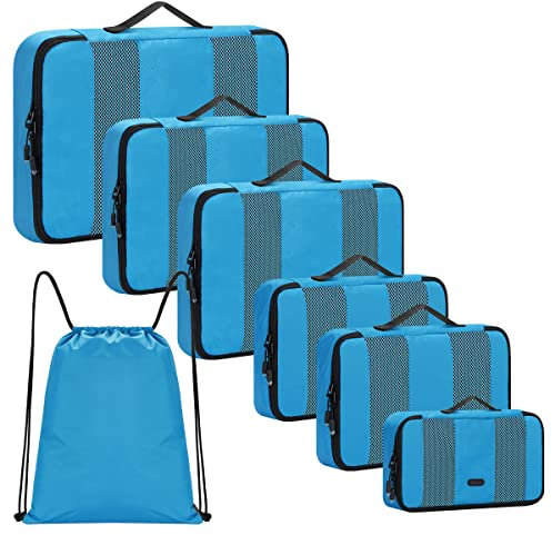 RYACO Koffer Organizer, 7 Teilig Packing Cubes mit wasserdichte Rucksack, Packwürfel, rucksack organizer, Packtaschen Travel Organizer für Tragen auf Gepäck und Rucksäcke(blau)