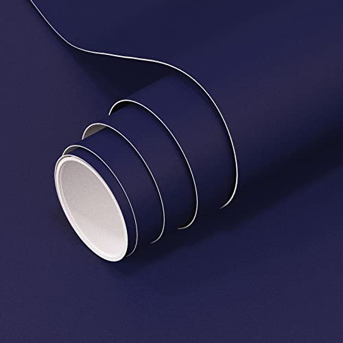 VOLEAAR Dark Blue Contact Paper 40 x 1000CM Pure Blue Peel and Stick Wallpaper Vinyl Adhesive Waterproof Solid Color Blue Wall Paper for Cabinet Shelf Liner Room Walls Covering Decorative