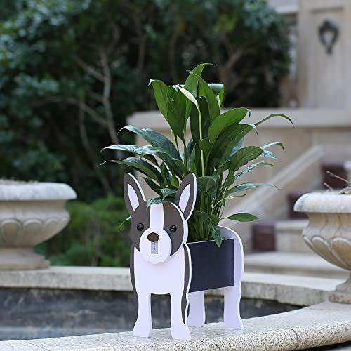 Gochoi Petit Jardinière Pot Cadeaux Boston Terrier pour Femme Décor planteur de Chien Pot de Fleur Jardin Exterieur Intérieur PVC pour Plante Pot Animal pour Pot Succulent,S Boston Terrier