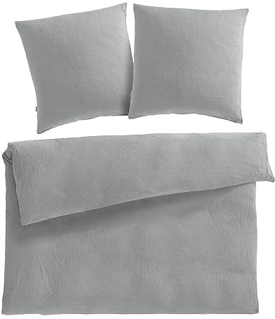 Pure Label Musselin Bettwäsche 200x200 cm mit Kissenbezug 2er Set 80x80 cm aus 100% Baumwolle - Traumhaft weiche, kuschelige Bettwäsche-Sets in grau