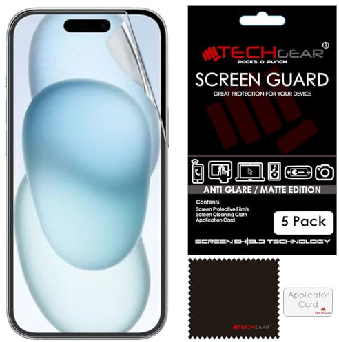 TECHGEAR [5 Pack Matte Screen Protectors for iPhone 16 Plus/iPhone 15 Plus, ANTI GLARE/MATTE Screen Protectors With Cleaning Cloth & Application Card Compatible with iPhone 15 Plus / 16 Plus 6.7