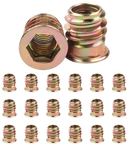 Jeboler 20Pcs M6 (6mm) x 15mm Threaded Inserts for Wood - Flanged Hex Socket Nut, Zinc Plated Carbon Steel
