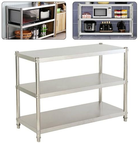 WINZING Edelstahl Küchentisch, 80 x 80 x 40 cm Edelstahl Tisch, 3 Böden Aufbewahrungsregal KüChenregal für Speisekammern, Restaurants, Küchen, Großküchen 50kg Küchentisch Belastung Schwerlastregal